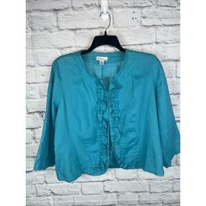 Kim Rogers Women's 100% Linen Lined Career Feminine Ruffle Front Blazer Size XL